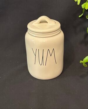 Rae Dunn YUM Small Cookie Jar with Lid Canister White Ceramic